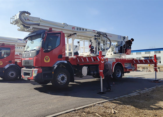 70m ความสูงในการทำงาน 8x4 32350kg รีโมทคอนโทรลกู้ภัยบันไดทางอากาศรถดับเพลิง